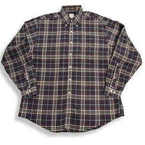 Brooks Brothers 346 Shirt Mens Large Navy Red Plaid Button Down Non-Iron Cotton‎